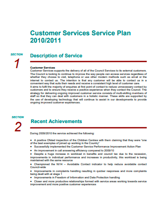 Customer Services Service Plan
