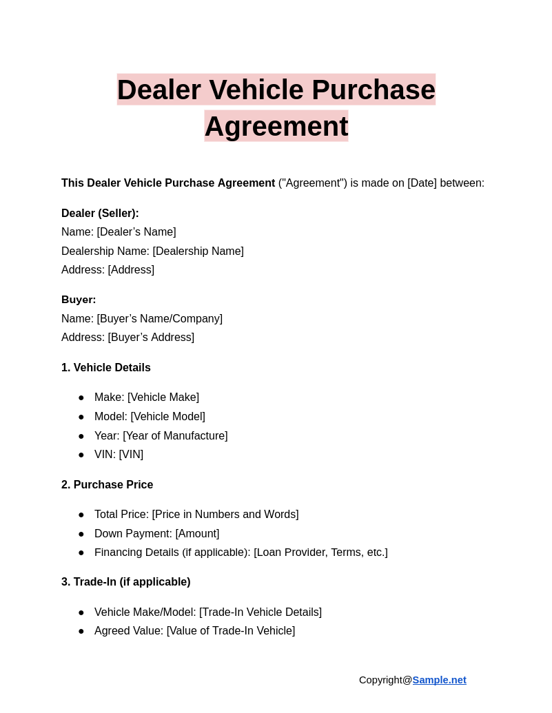 Dealer Vehicle Purchase Agreement Google Docs 01 13 2025 04 51 PM