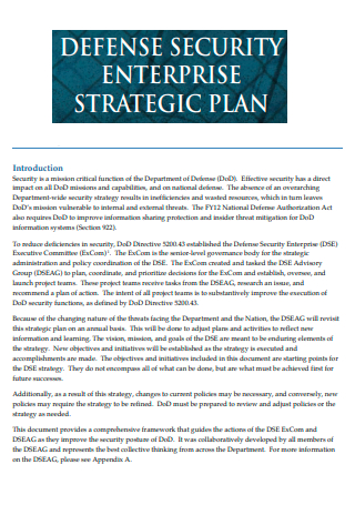 Defense Security Enterprise Strategic Plan