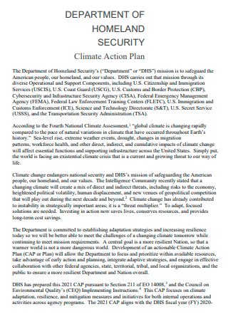 Department of Home Land Security Climate Action Plan