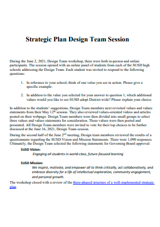 Design Team Session Strategic Plan