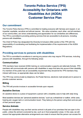 Disabilities Customer Service Plan