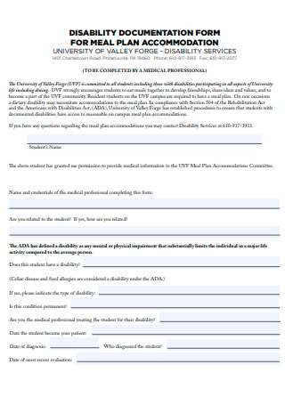 Disability Documentation For Meal Plan Form