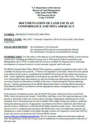 Documentation of Land Use Plan