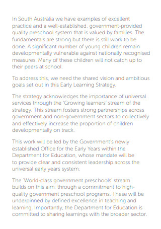 Early Learning Strategy Plan
