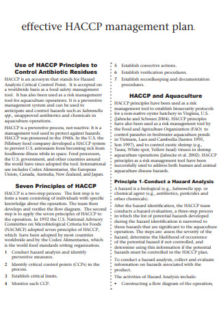 Effective HACCP Management Plan