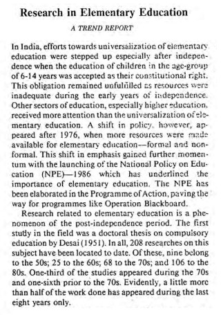 Elementary Education Research Report