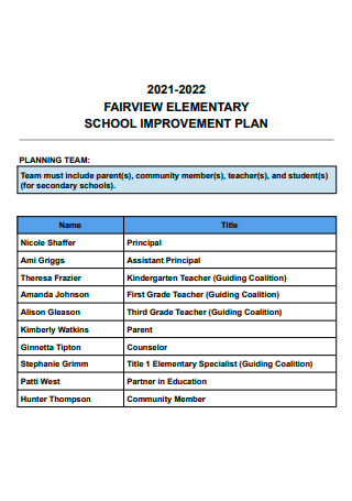 Elementary School Improvement Plan