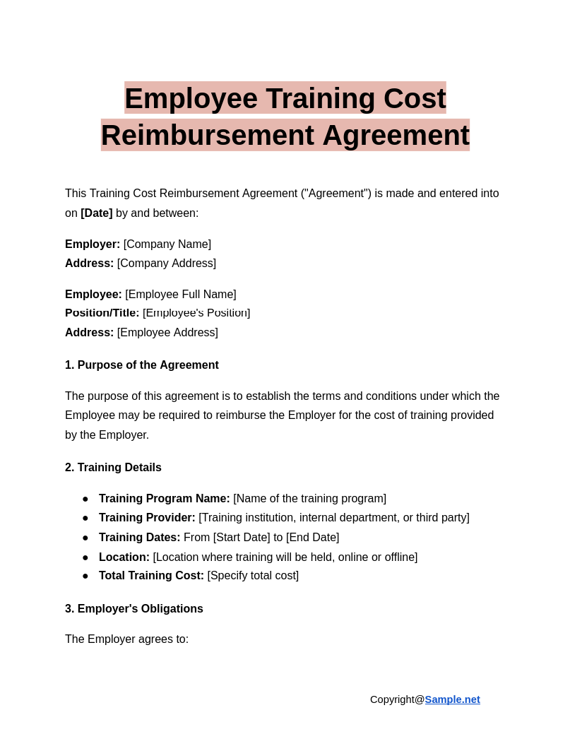 Employee Training Cost Reimbursement Agreement Google Docs 12 17 2024 10 53 AM