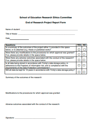 End of Research Project Report Form