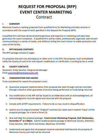 Event Center Marketing Contract Proposal