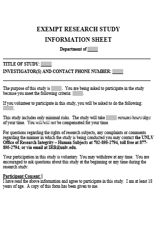 Exempt Research Information Sheet
