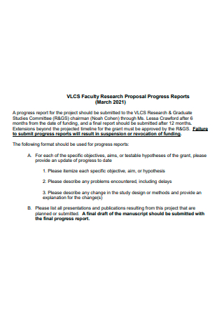 Faculty Research Proposal Progress Report
