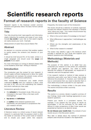 Faculty of Science Research Report