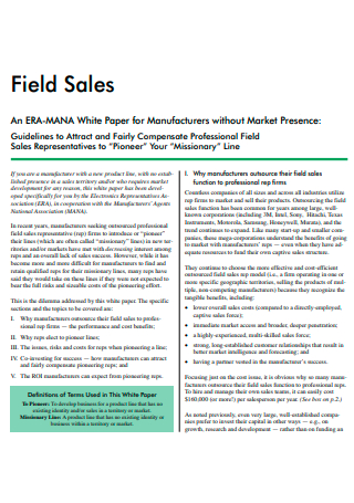 Field Sales Plan Example