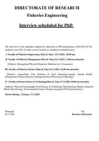 Fisheries Research Interview Schedule