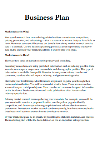 Formal Market Research Business Plan