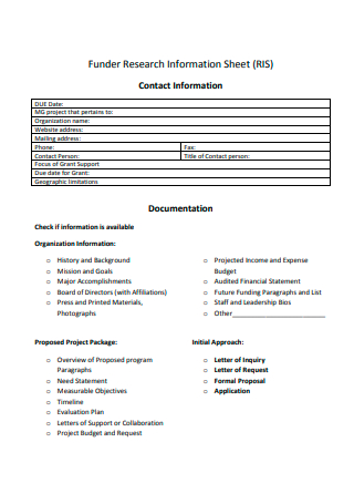 Funder Research Information Sheet