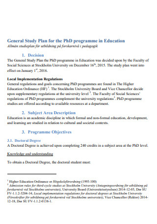 General Study Plan for the PhD