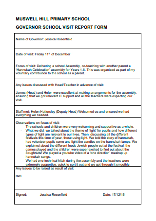 Governor School Visit Report Form