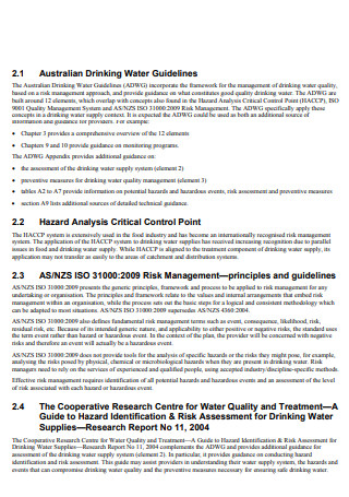 HACCP Drinking Water Quality Management Plan