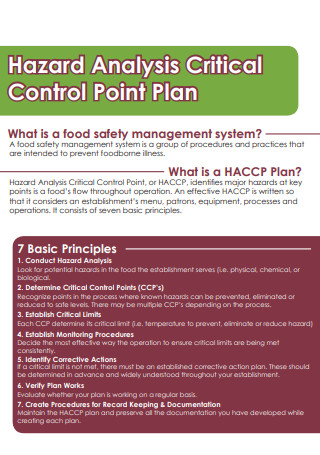 HACCP Food Safety Management System Plan