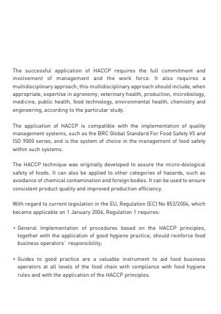 HACCP Quality Assurance Management Plan