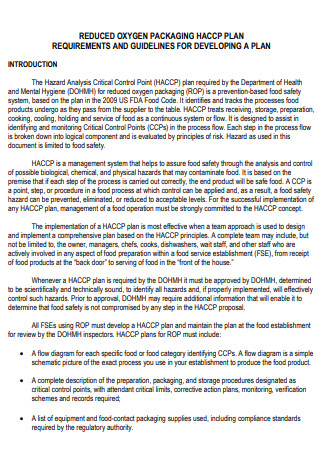 HACCP Reduced Oxygen Management Plan