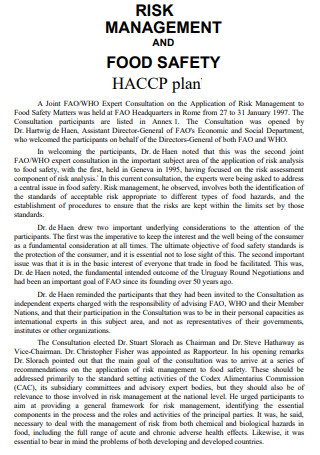 HACCP Risk Management Food Safety Plan