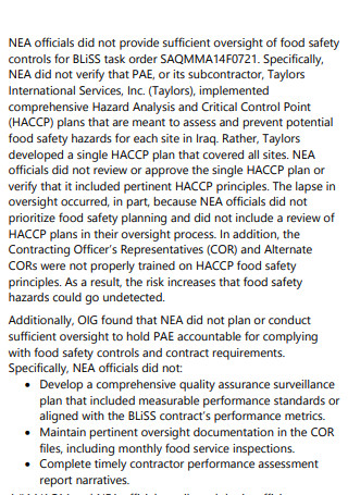 HACCP Safety Control Audit Plan