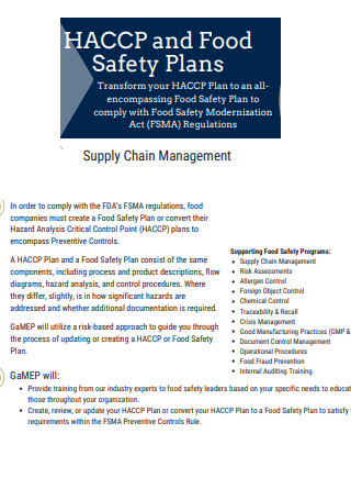 HACCP Supply Chain Management Plan