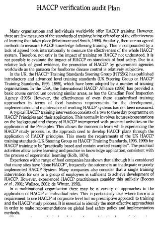 HACCP Verification Audit Plan