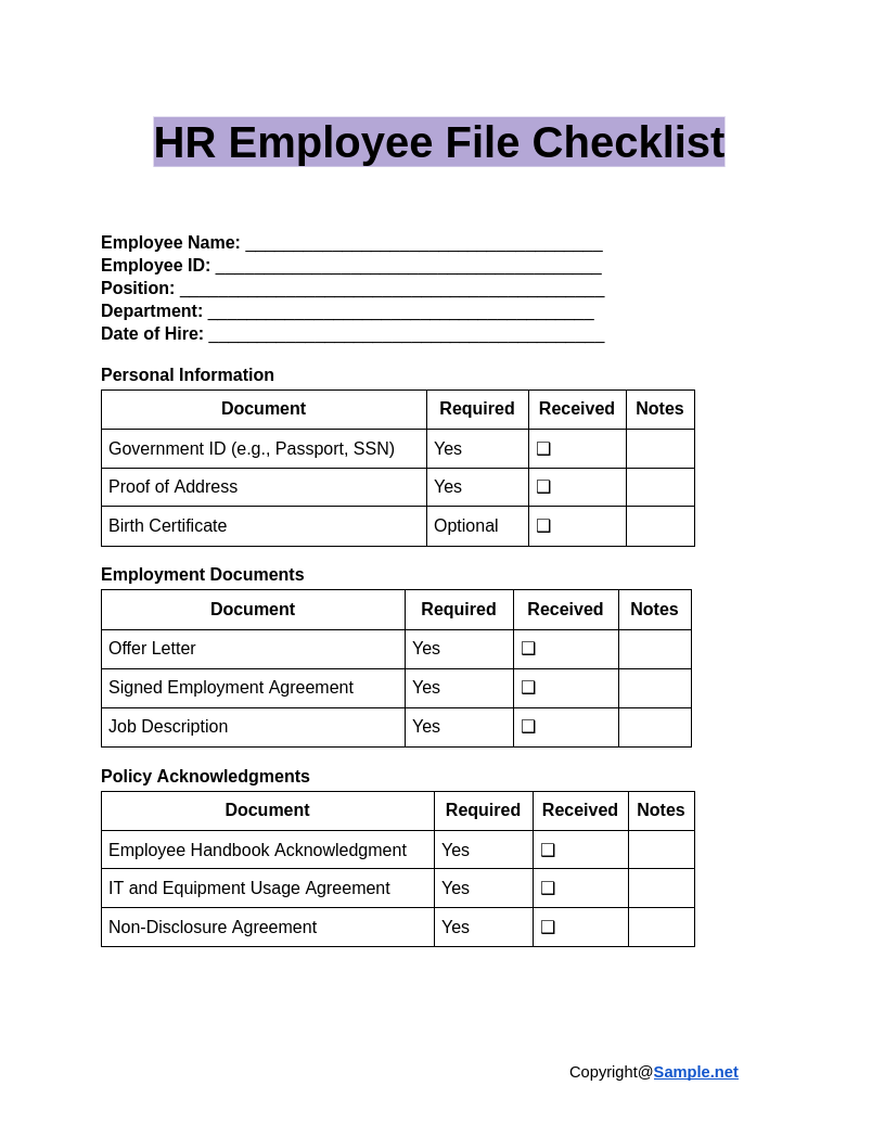 HR Employee File Checklist Google Docs 01 06 2025 11 01 AM