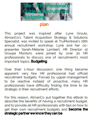 HR Recruitment Budget Plan