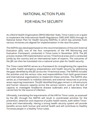 Health Security National Action Plan