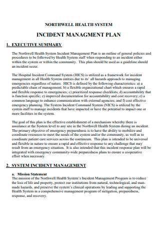 Health System Incident Management Plan