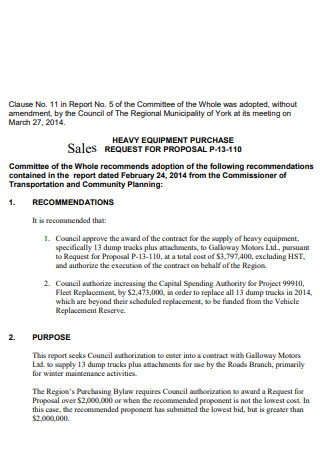 Heavy Equipment Sales Proposal