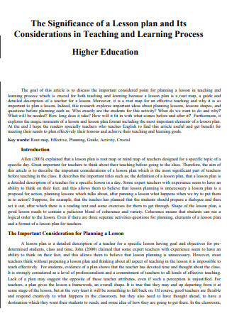 Higher Education Significance of a Lesson plan
