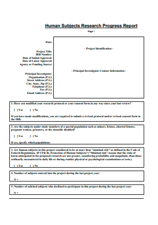 Human Subjects Research Progress Report