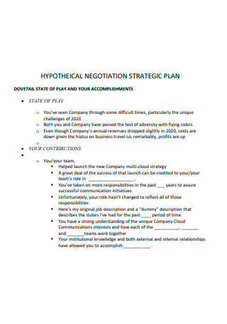 Hypotheical Negotiation Strategic Plan
