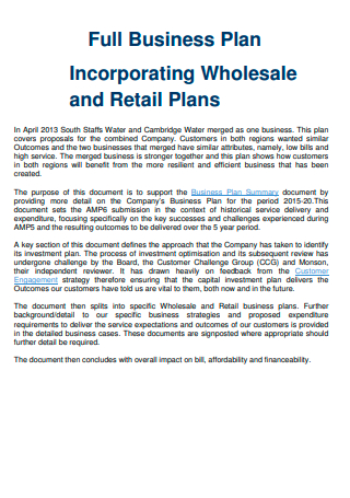 Incorporating Wholesale and Retail Business Plan