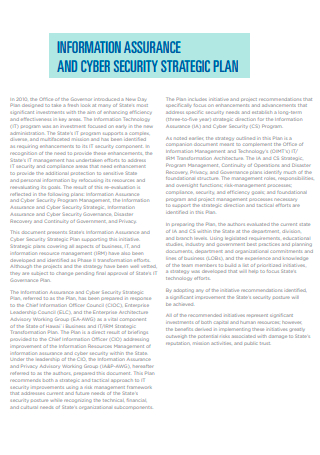Information Assurance and Cyber Security Strategic Plan