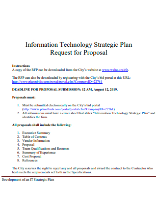Information Technology Strategic Plan Request For Proposal