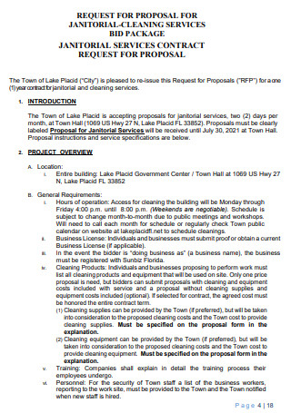 Janitorial Cleaning Service Contract Bid Proposal