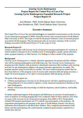 Kindergarten Expanded Research Project Report