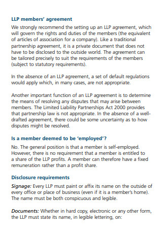 LLP Members Agreement