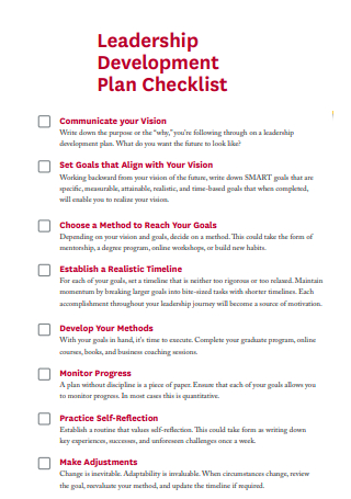 Leadership Development Plan Checklist