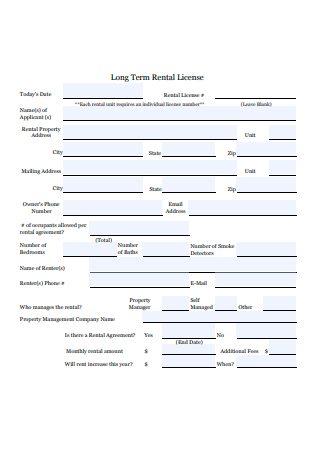Long Term Rental License Agreement