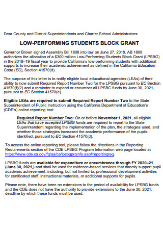 Low Performing Block Grant Education Plan