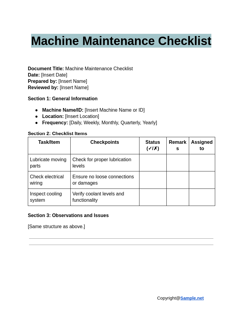 Machine Maintenance Checklist Google Docs 01 06 2025 10 58 AM